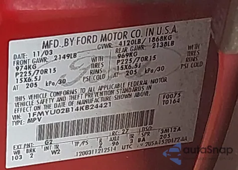 2004 Ford Escape Xls из США, поврежденный, VIN 1FMYU02B14KB24421